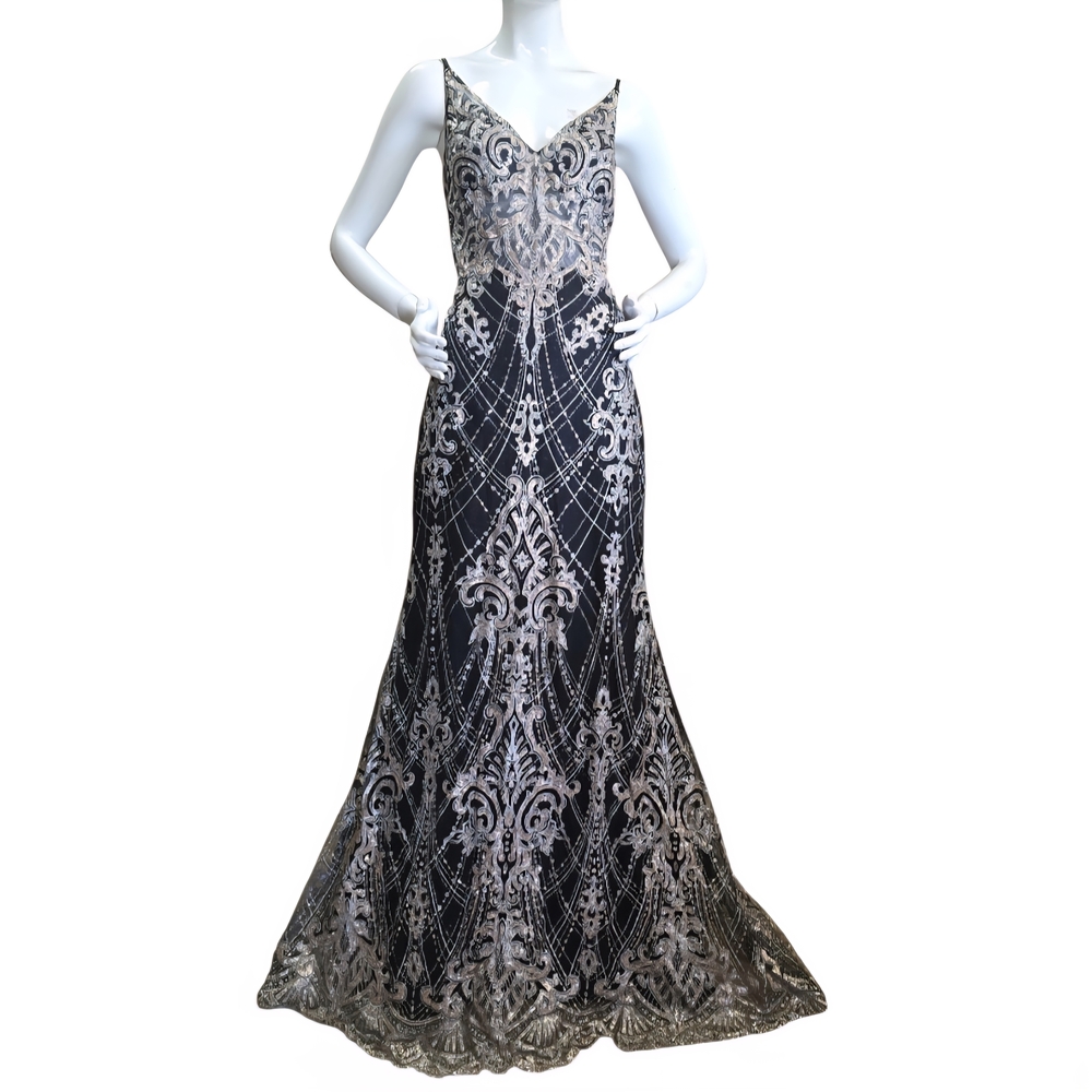 LNWOT - Elegant Black and Silver Embellished Prom Dress